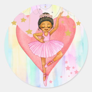 Dancing Ballerina Girl Hearts and Stars Classic Round Sticker