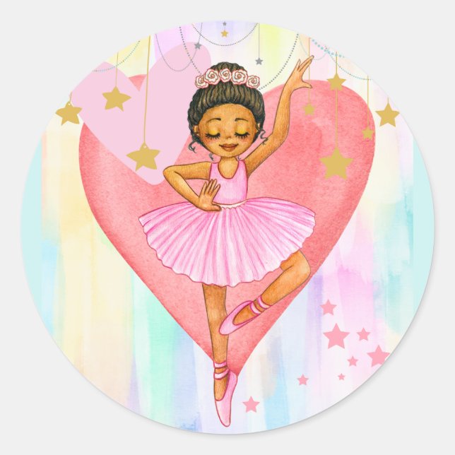 Dancing Ballerina Girl Hearts and Stars Classic Round Sticker (Front)
