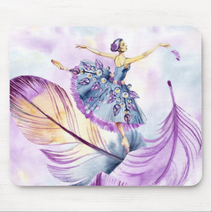 Dancing Ballerina in Lavender Blue with Feathers Mouse Mat