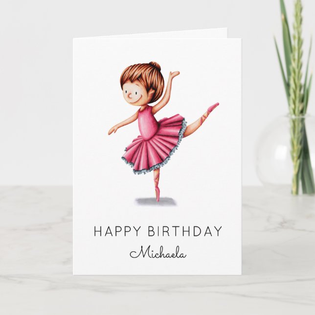 Dancing Ballerina Pink Tutu Girl Birthday  Card (Front)