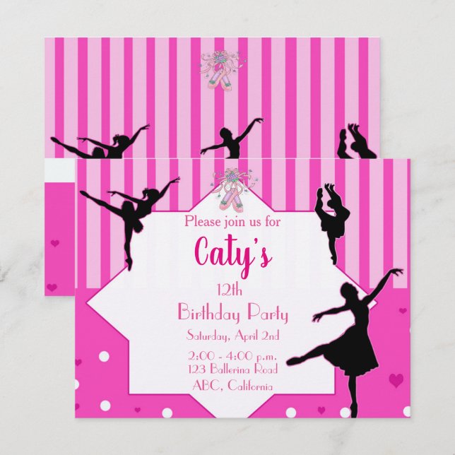 Dancing Ballerina silhouette Birthday Invitation (Front/Back)