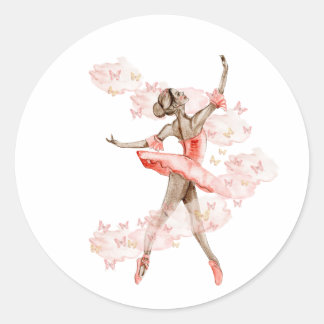 Dancing ballerina with butterfly.  classic round sticker