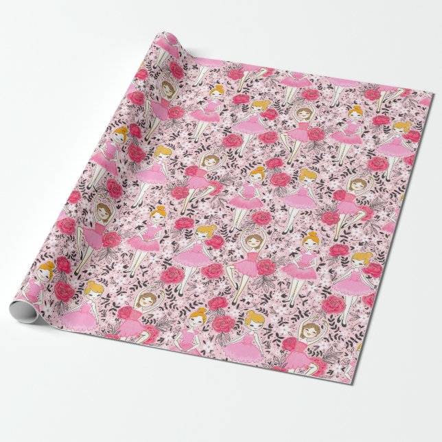 Dancing Ballerinas Wrapping Paper (Unrolled)