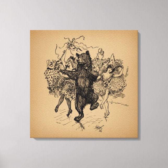 Dancing Bear Vintage Circus Art Canvas Print (Front)