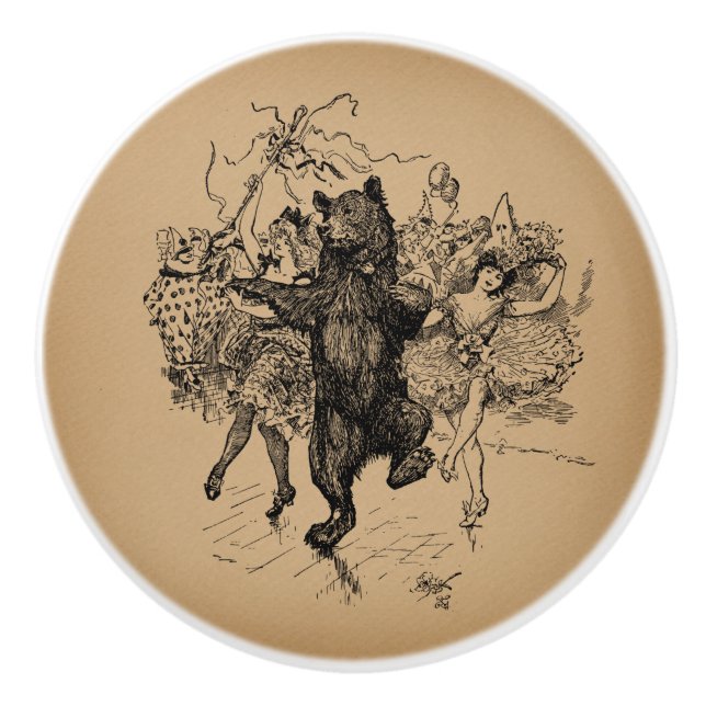 Dancing Bear Vintage Circus Art Ceramic Knob (Front)