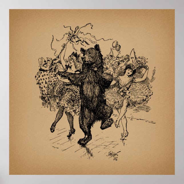 Dancing Bear Vintage Circus Art Poster (Front)