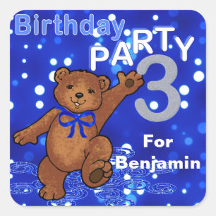 Dancing Bears 3rd Birthday Party Square Sticker
