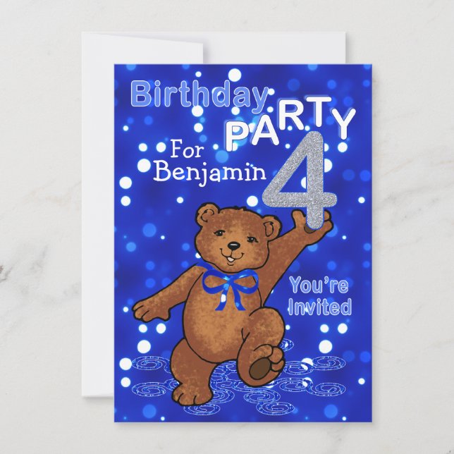 Dancing Bears 4th Birthday Party for Boys Invitation (Front)