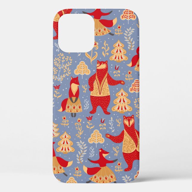 Dancing bears and foxes in a magical forest seamle Case-Mate iPhone case (Back)