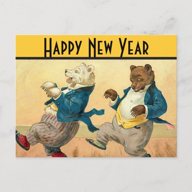 Dancing Bears New Years Wishes Holiday Postcard (Front)