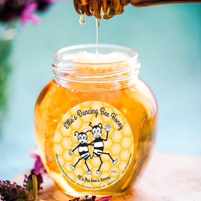 Dancing bee honey round jar label (Creator Uploaded)