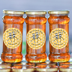 Dancing bee honey round jar label small
