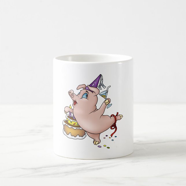 Dancing Birthday Party Pig with Cake and Cocktail Coffee Mug (Creator Uploaded)
