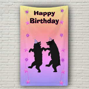 Dancing Black Bears Hats String Stars Birthday Banner