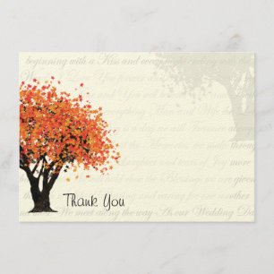 Dancing Blooms Autumn Tree Thank You Flat Card