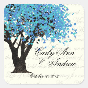 Dancing Blooms Blue Tree Square Sticker