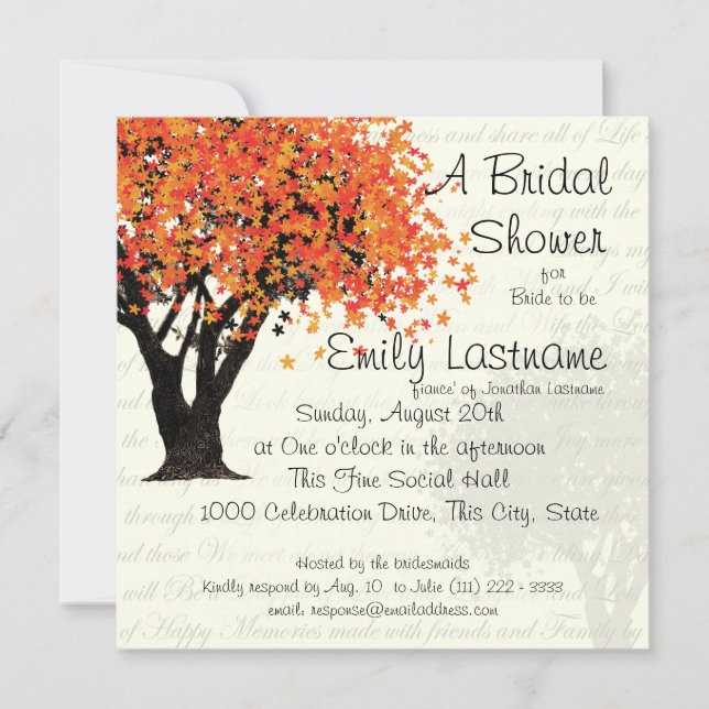 Dancing Blooms Tree Bridal Shower Invitation (Front)