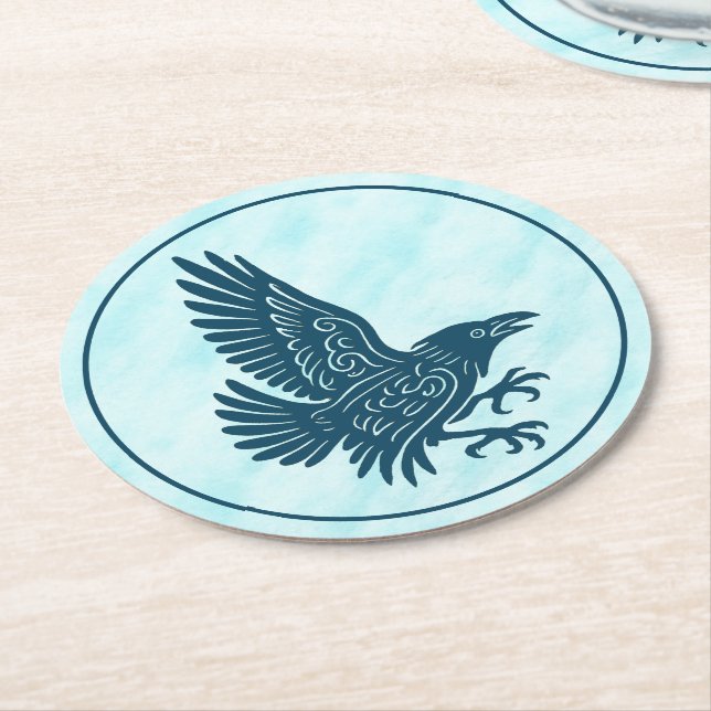 Dancing Blue Raven Round Paper Coaster (Angled)