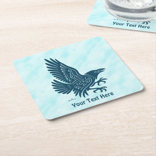 Dancing Blue Raven Square Paper Coaster (Angled)