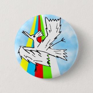 Dancing Brolly Bird on a Rainbow 6 Cm Round Badge