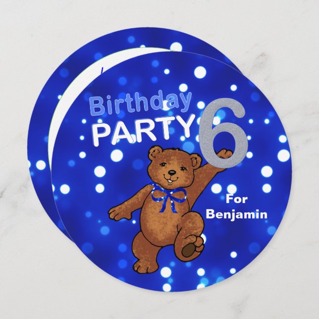 Dancing Brown Bear 6th Birthday Party Invitation (Front/Back)