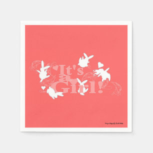 Dancing Bunnies It's a Girl! Pink Baby Shower Napkin