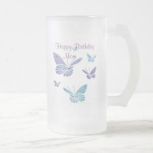 Dancing Butterflies,       Happy Birthday Mum Frosted Glass Beer Mug