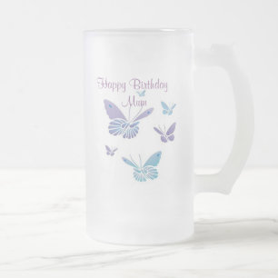 Dancing Butterflies, Happy Birthday Mum Frosted Glass Beer Mug