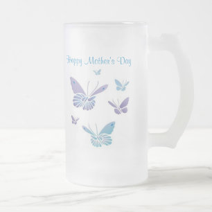 Dancing Butterflies, Happy Mother's Day Frosted Glass Beer Mug