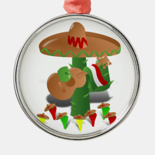 Dancing Cactus with Guitar Fiesta Metal Tree Decoration