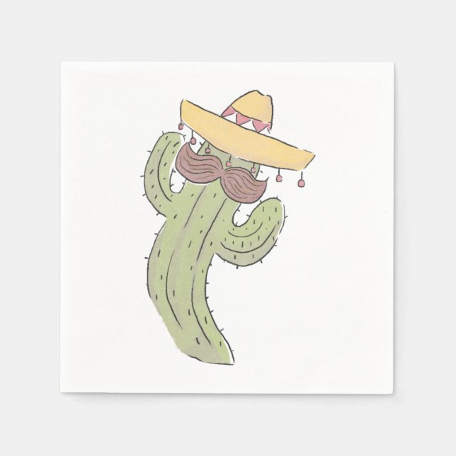 Dancing Cactus with Moustache in Sombrero Napkin (Front)