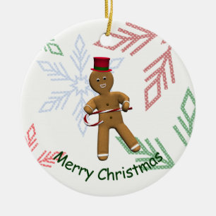 Dancing Cartoon Gingerbread Man Ceramic Tree Decoration