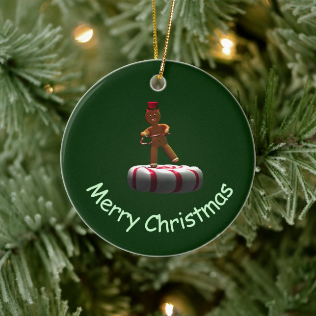 Dancing Cartoon Gingerbread Man Ceramic Tree Decoration (Tree)