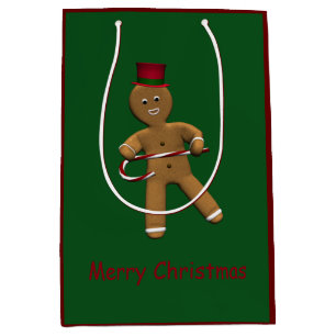 Dancing Cartoon Gingerbread Man Medium Gift Bag