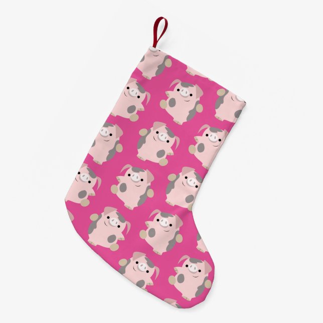 Dancing Cartoon Pig Pattern Christmas Stocking (Front (Hanging))