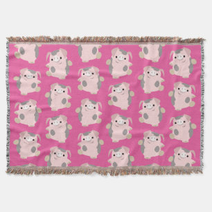 Dancing Cartoon Pig Repeat Pattern Throw Blanket