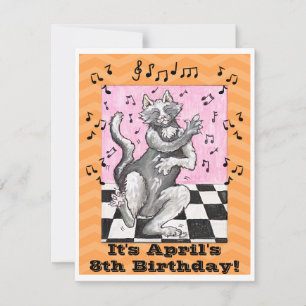 Dancing Cat Cute Birthday Invitation Card