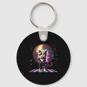 Dancing Cat Disco Ball Kitten Kitty Lover Funny Pa Key Ring