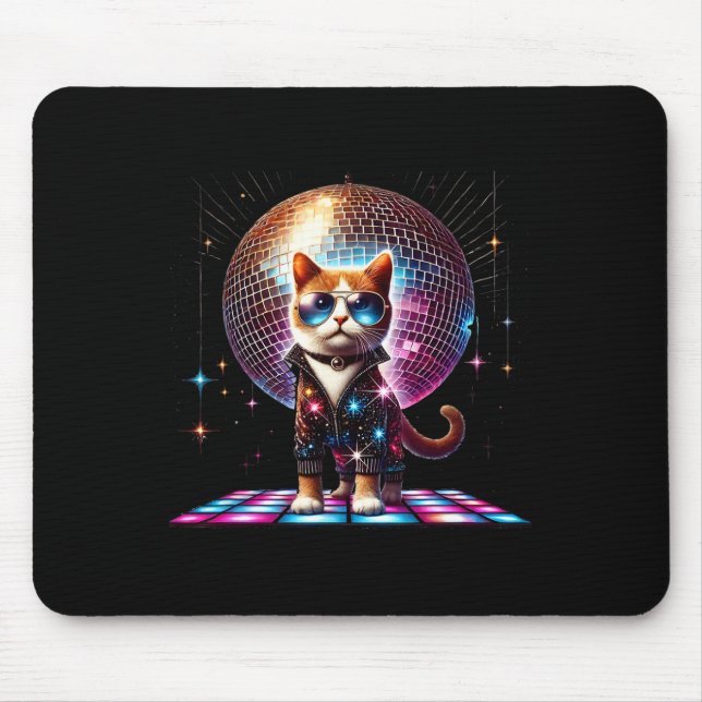 Dancing Cat Disco Ball Kitten Kitty Lover Funny Pa Mouse Mat (Front)