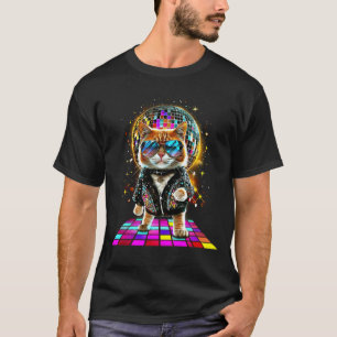 Dancing Cat Disco Ball Kitten Kitty Lover Funny Pa T-Shirt