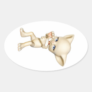 Dancing Cat Oval Stickers
