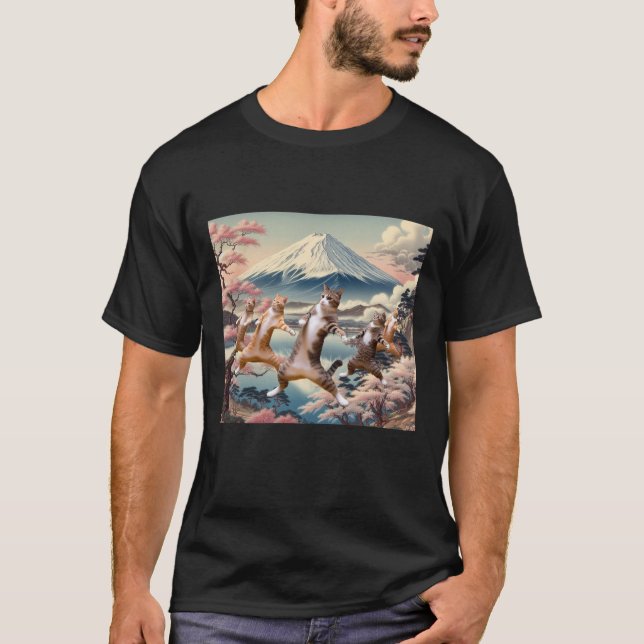 Dancing cats and Mt.Fuji T-Shirt (Front)