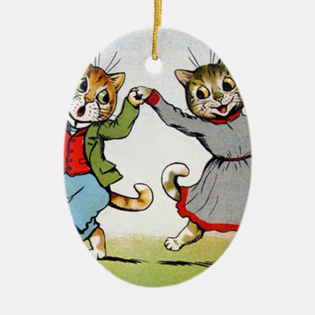 Dancing Cats Ceramic Tree Decoration (Front)