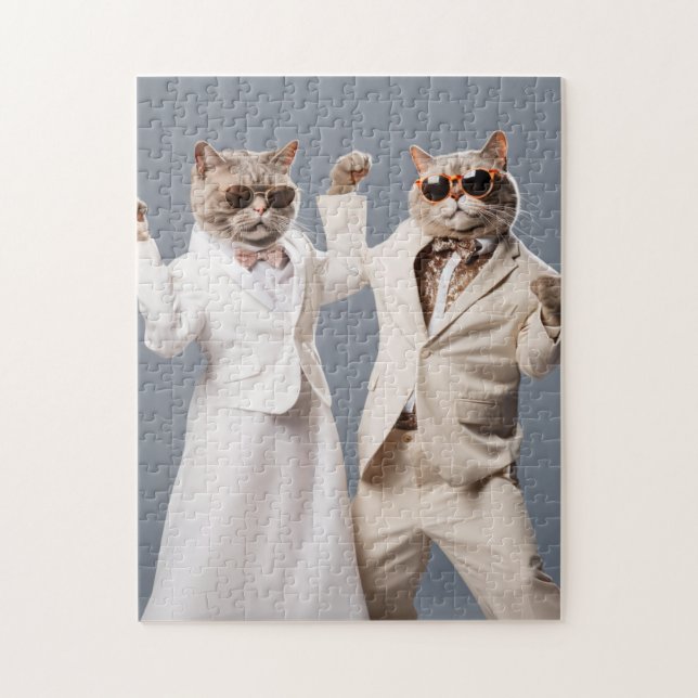 Dancing Cats in Clothes Jigsaw Puzzle (Vertical)