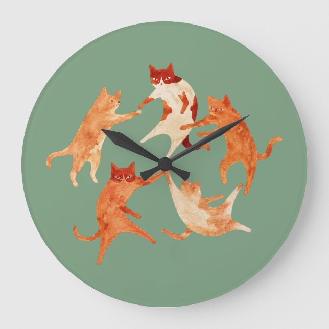 Dancing Cats Watercolor Large Clock (Front)