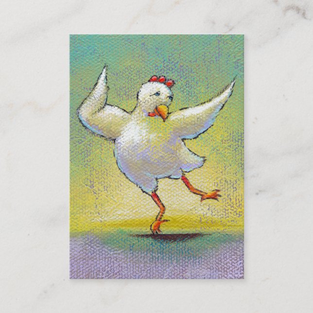 Dancing chicken fun art cute colourful happy business card (Front)