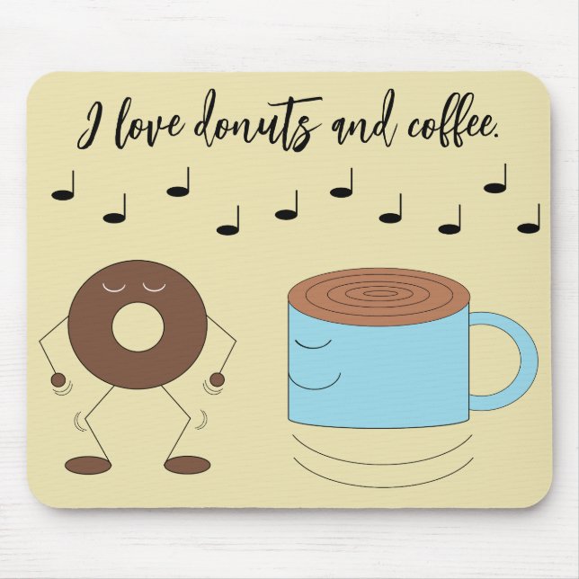  Dancing Chocolate Frosted Doughnut & Coffee Mug Mouse Mat (Front)