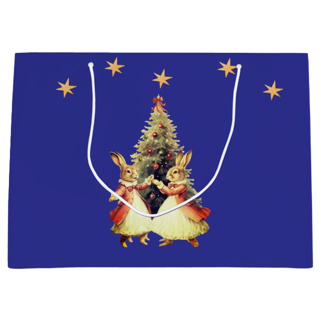 DANCING CHRISTMAS BUNNIES WITH TREE GIFT BAG (Front)