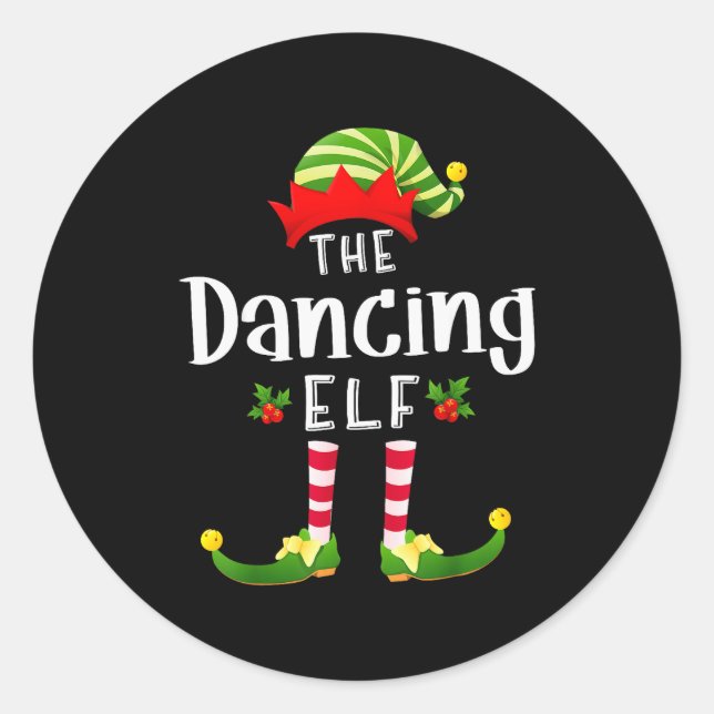Dancing Christmas Elf Matching Pajama X-mas Party  Classic Round Sticker (Front)