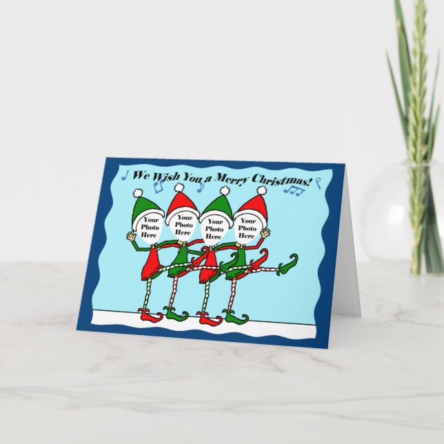 Dancing Christmas Elves Holiday Card (Front)